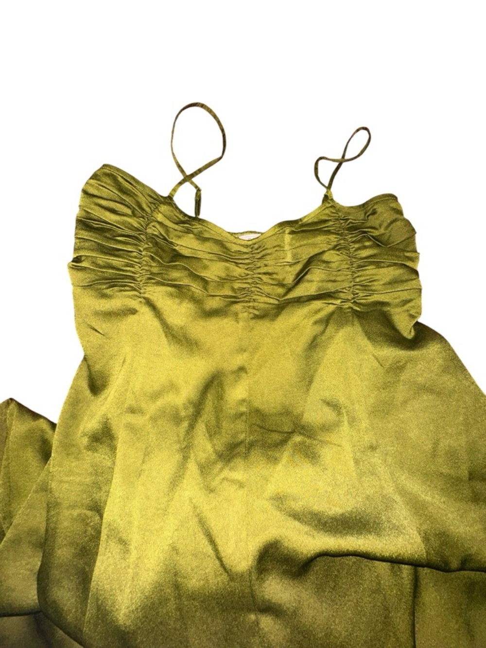 NWT New BCBGeneration Ruched
Handkerchief-Hem Midi Dress in Dark Olive- Medium